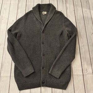L.L. Bean Men's Organic Cotton Waffle Sweater Cardigan Large Tall Dark Cinder